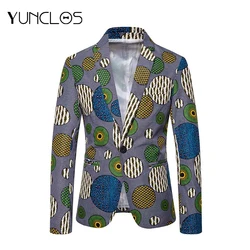 Men's Slim Fit Suits Folk-custom Style Casual Circle Print Wedding Party Banquet Jackets Men Blazer Long Sleeve Men Blazer