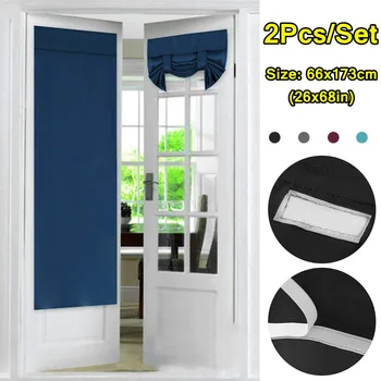 

2pcs Polyester Folding Sticker Blackout Drapes Privacy Protection Blinds Panel Bedroom Door Curtain Kitchen French Decorative
