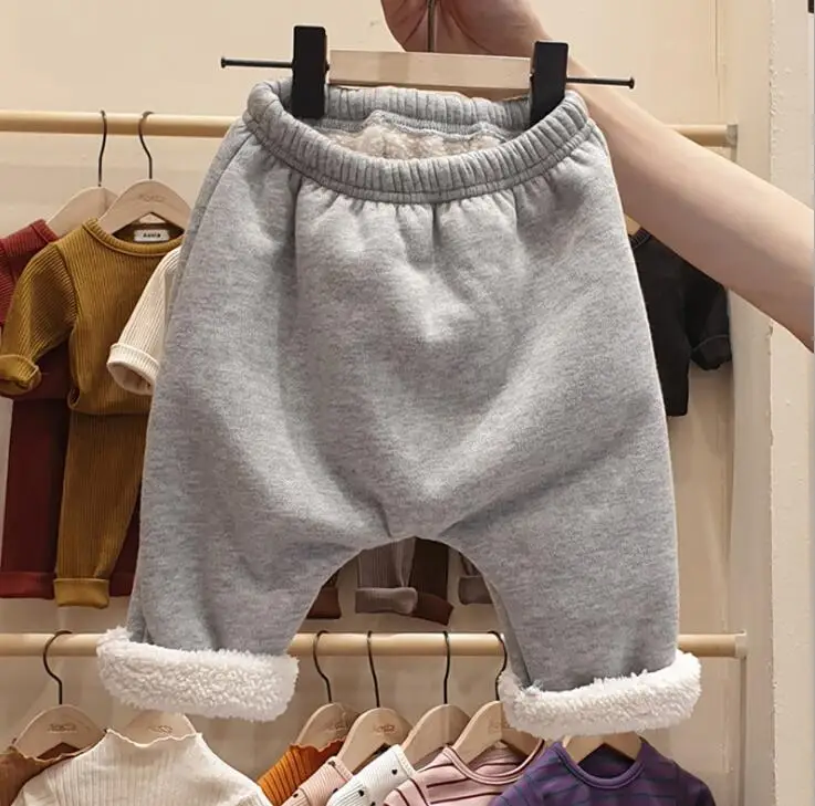 Korea style baby girls boys thicken pants autumn winter fashion kids pants 0-3t HH648 - Цвет: Серый