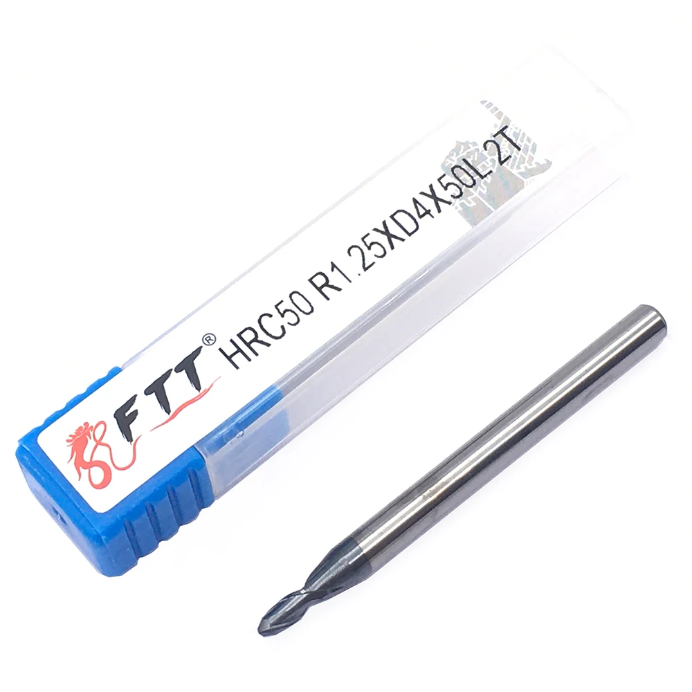 

1PC R1.25XD4X50L 2 flute CNC Milling Cutter HRC50 Tungsten Steel Ball Nose Solid Carbide Ball Nose End Mill Cutting Tools