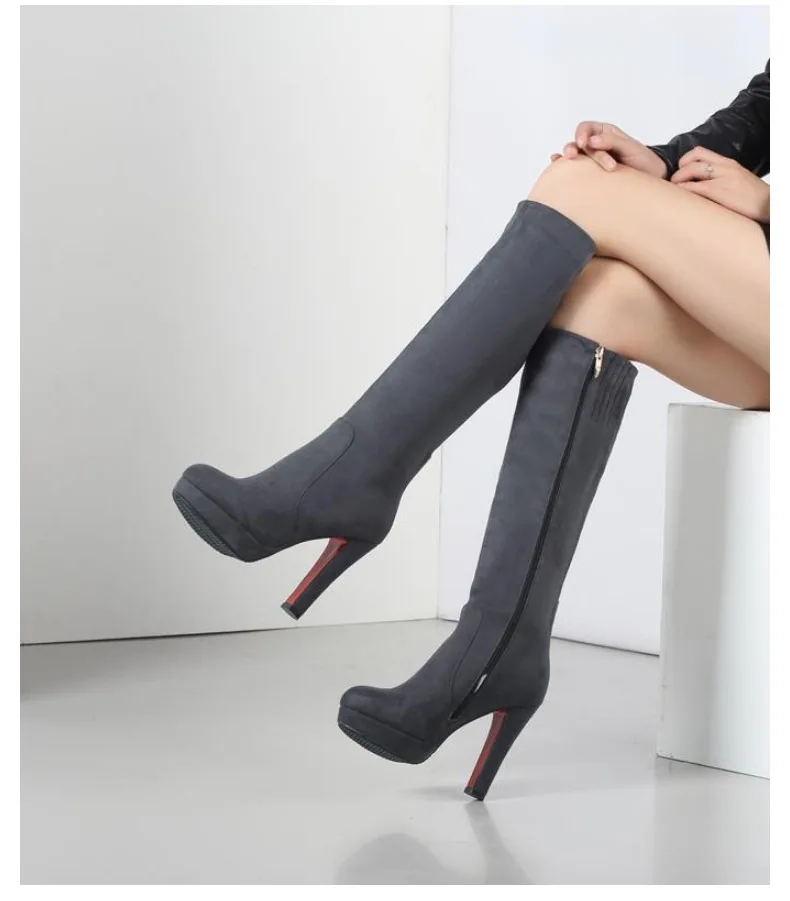 

2019 Winter New Style round-Toe Suede Europe And America Side Zipper Martin Boots Women's Large Size Boots Ultra-High-Heel Boo