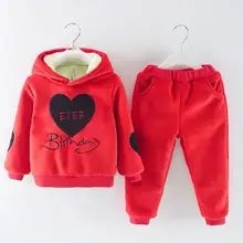 Комплекты осенне-зимней одежды для маленьких девочек Детские хлопковые плотные вельветовые толстовки+ штаны 2 предмета, спортивные костюмы для маленьких девочек, милый комплект для младенцев