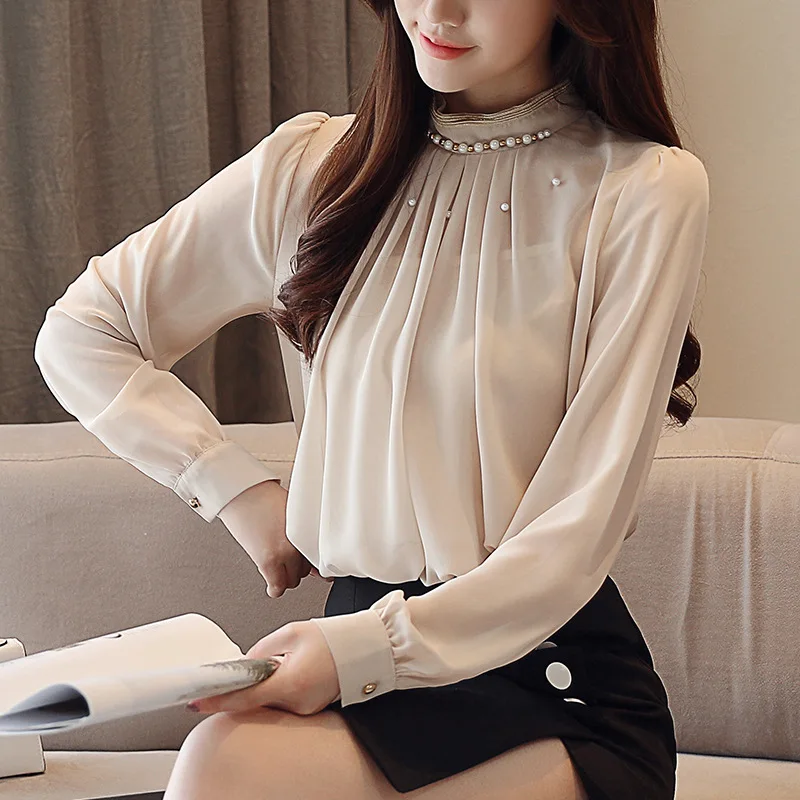  2019 Autumn Clothing New Style Stand Collar Loose-Fit Long Sleeve Chiffon Shirt Shirt Blouses