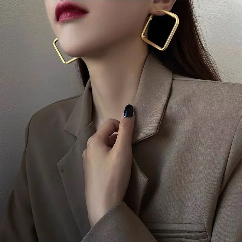 925 silver needle Golden earrings 24 k gold plating Geometry of ear ring Women earrings Personality fashion