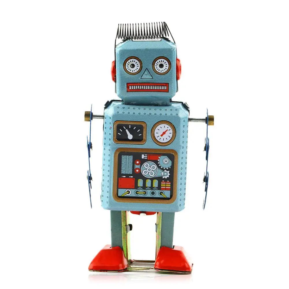 Vintage Mechanical Clockwork Wind Up Metal Walking Robot Tin Toy Kids Gift Funny Robot Toy