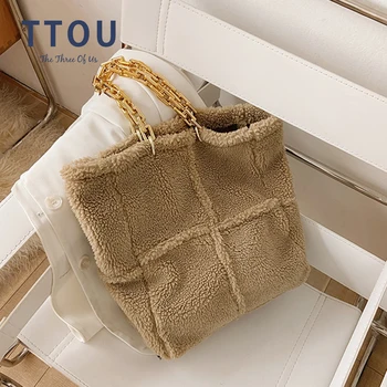 

Soft Plush Handbags Shoulder Bags For Women 2021 New Fashion Ladies Top-Handle Bags Casual Travel Tote Bag Female Faux Fur Purse
