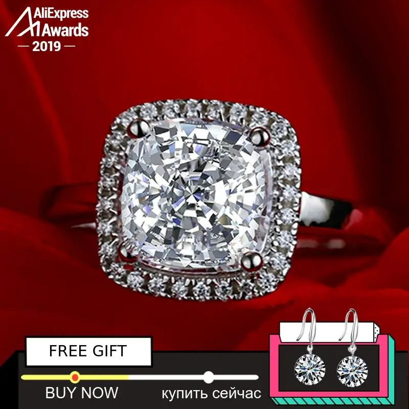 

9*9mm Square Cushion S925 Fine Jewelry sterling silver ring Lab-created diamond Carat 4Cs wedding proposal dream