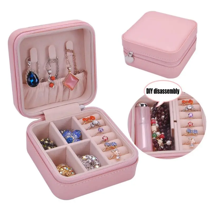 

Charm Lady PU Imitation Leather Jewelry Box Ring Necklaces Storage Display Case Women Jewellery Organizer