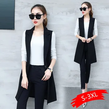 

Elegant Suit Vest Women Spring Summer Sleeveless Long Vest Colete Plus Size 3XL Office Lady Vest Coat Women Waistcoat