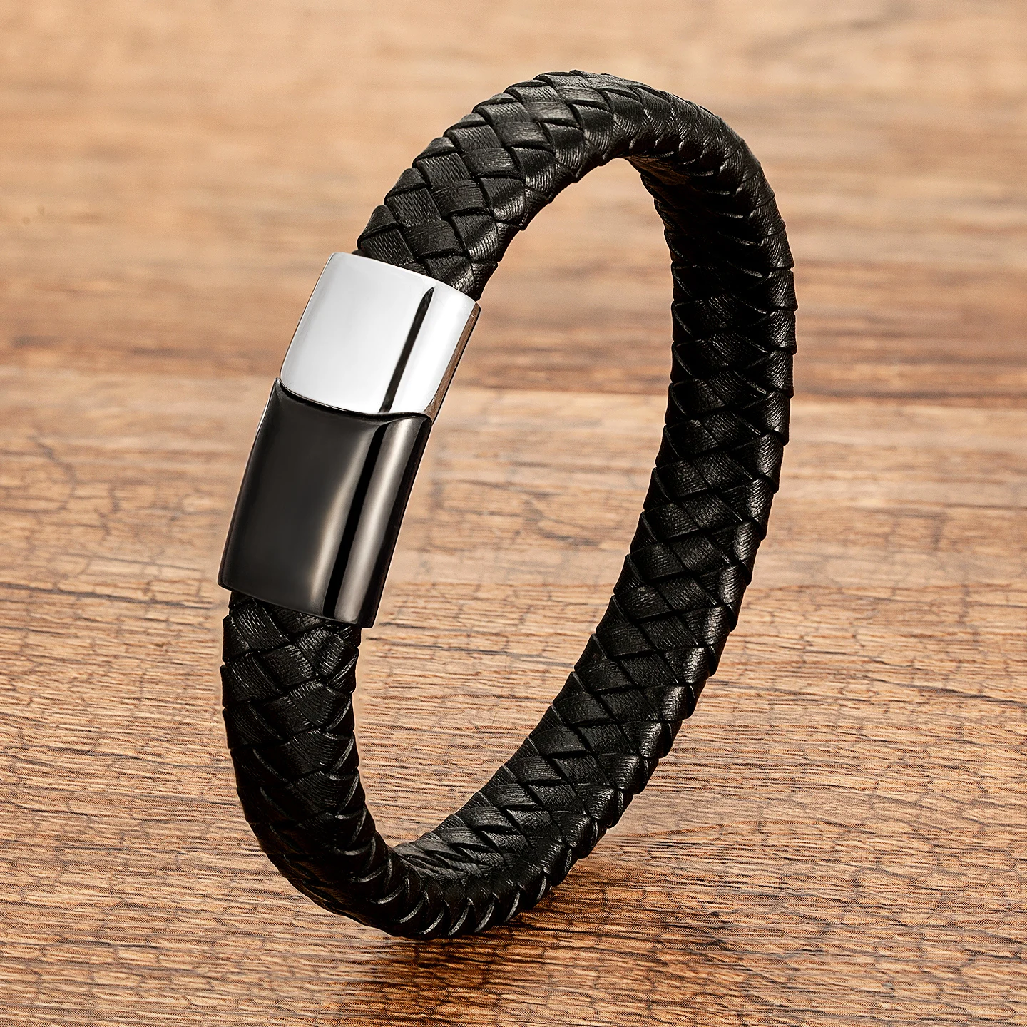 Fashion Men Jewelry Brown Braided Leather Rope Bracelet Stainless Steel Magnetic Buckle for bracelet jewelry