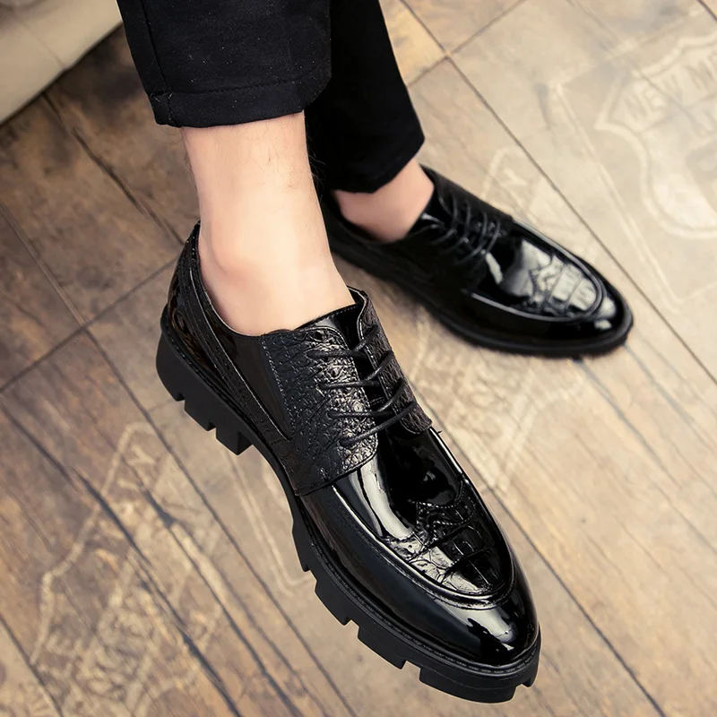 Каблук: 4 см; мужская модельная обувь на толстой подошве; деловая кожаная обувь; Роскошная деловая Свадебная обувь в британском стиле; легкие повседневные кожаные мужские туфли-лодочки