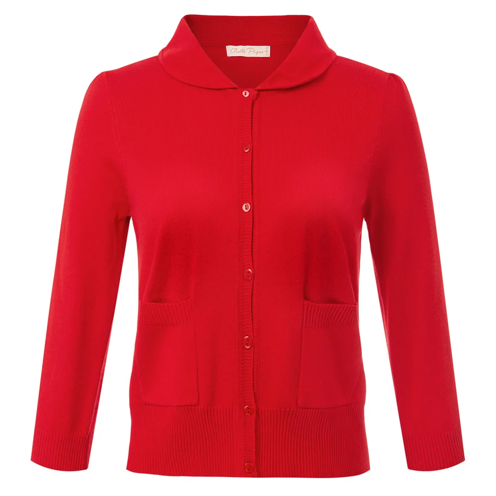 

Women's Peter Pan Collar Knitwear Cardigan Knitted Coat 3/4 Sleeve Vintage coats spring autumn ladies fashion stretch slim tops