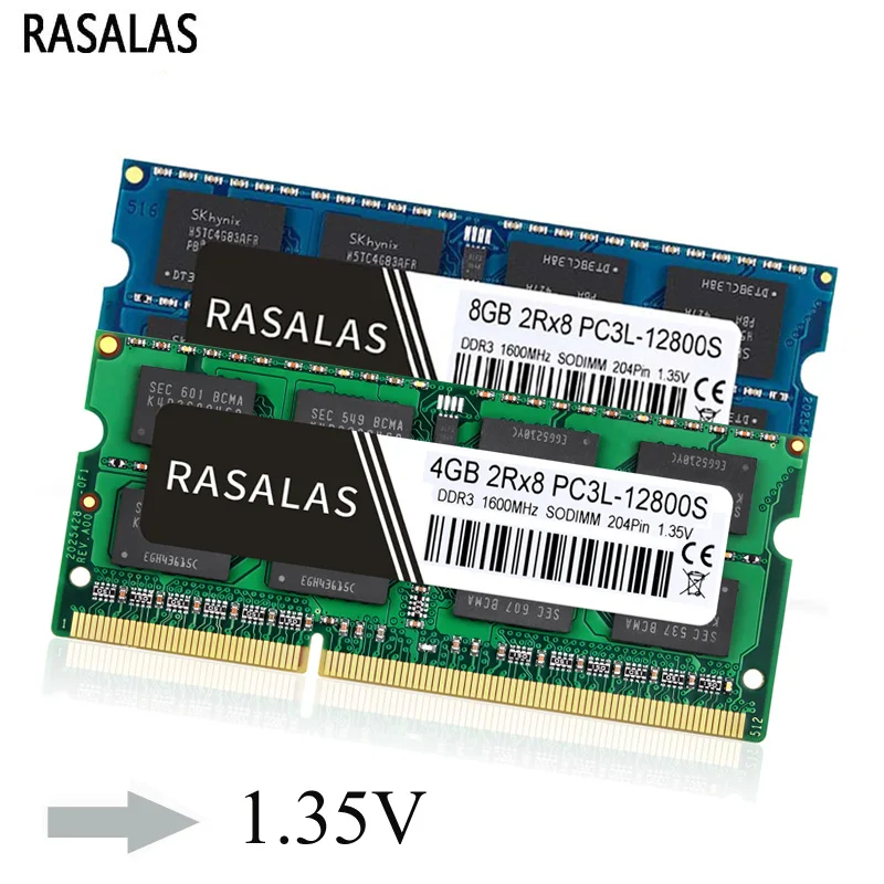 Rasalas DDR3 4GB GB RAM 2Rx8 8 PC3-12800S DDR3L 1600Mhz SO-DIMM 1.35V Oперативная Nамять 204Pin Laptop Sodimm de Memória RAM Notebook