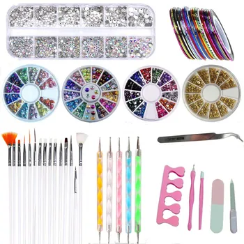 

11Pcs Nail Art Tape Line Nail Stickers Rhinestones Decoration Gradient Nails Sponges for Fade Manicure Dotting Marbleizing Pen