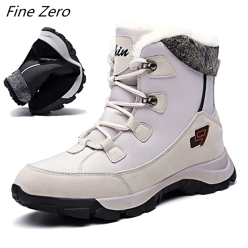 Size 35-47 New Winter Men's Boots Lovers Plush Warm Ankle Boots Waterproof Leather Snow Boots Outdoor Desert Boots Military Boot