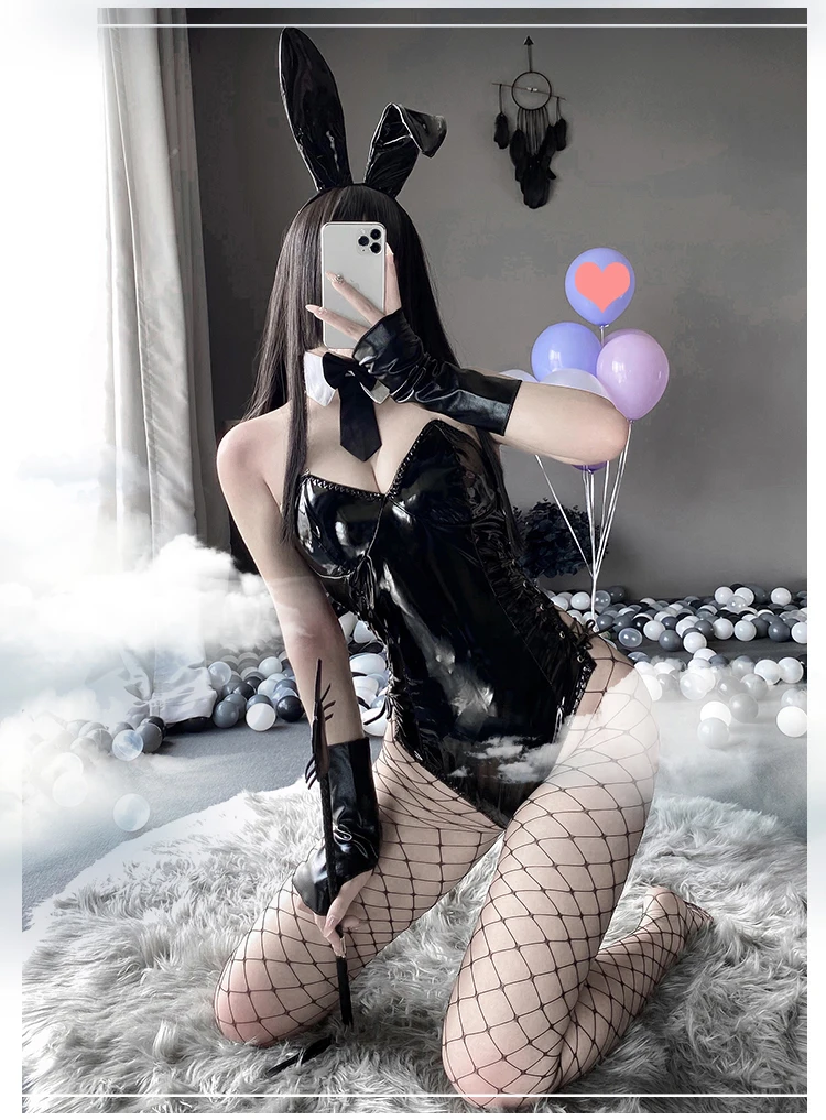 morticia addams dress Cosplay Bunny Costume PU Leather One Piece Bodysuit Mai Sakurajima Rabbit Suit Kawaii Ears 8 Pcs Anime Outfit For Women 2021 New plus size costumes