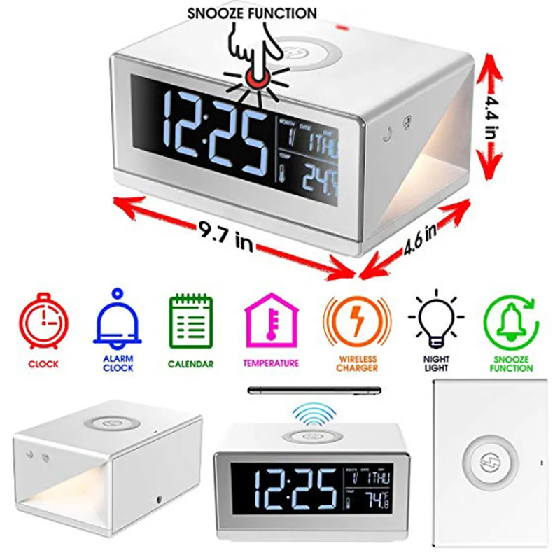 Беспроводной зарядный светильник для мобильного телефона, стандарт QI с будильником и будильником, отображение времени и ночной Светильник
