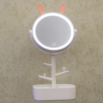 

Light Makeup Mirror Rechargeable Vanity Mirror Contact Screen Dimmable Mirror with Earrings Bracket Desktop Mirror with Storage