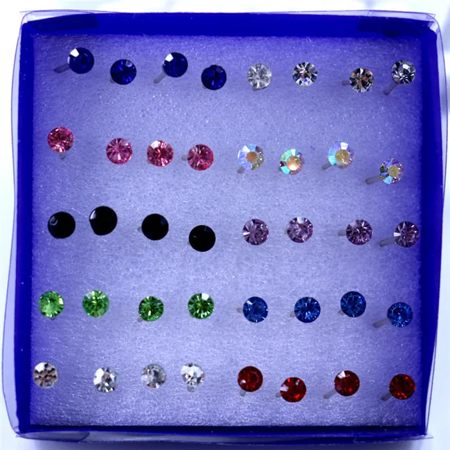 Colorful 20 пар/компл., украшенные разноцветными кристаллами серьги-гвоздики Комплект сережек для женщин ювелирные изделия Стразы пирсинг комплект серег Пакет много Bijouteria brincos - Окраска металла: Colorful