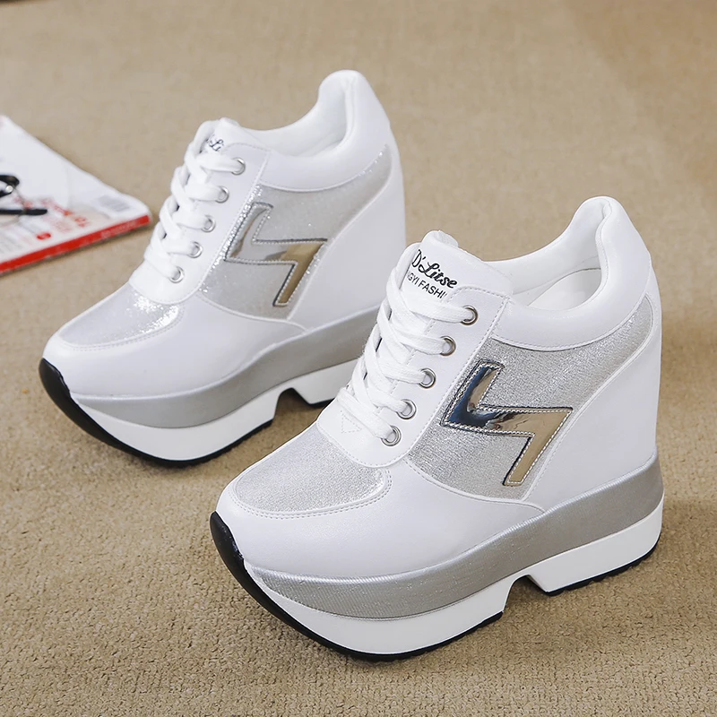 Zapatos informales de plataforma alta para mujer, zapatillas deportivas de suela gruesa de 10 CM, color blanco