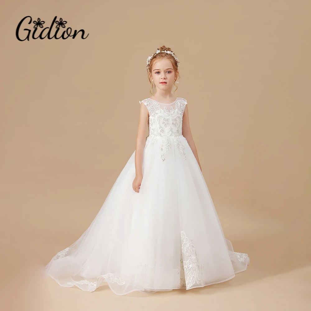 Elegant Flower Girls Dress Wedding Party Princess Dress Kids Clothes Lace Birthday Party Dress