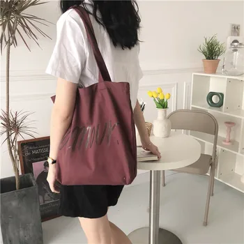

One-Shoulder Bags Students Simple Leisure Canvas Bags Letters Environmental Shopping Tote Bags