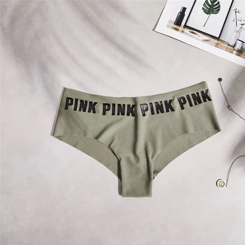 Exclusive new Sexy Seamless Briefs Fashion pink letters printing Women Panties Low Waist Briefs woman Underwear M/L - Цвет: green