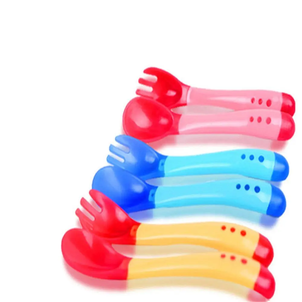 

1/set Baby Temperature Sensing Spoon and Fork Safety Silicone Feeding Flatware Spoon+Fork Baby Feeder Utensils Feeding Tableware