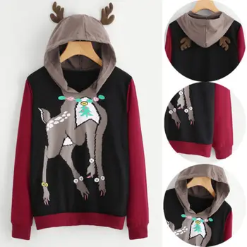 

Fashion Women Christmas Hoodies Long Sleeve Sweatshirt Ladies Jumper Hooded Tops Clothes