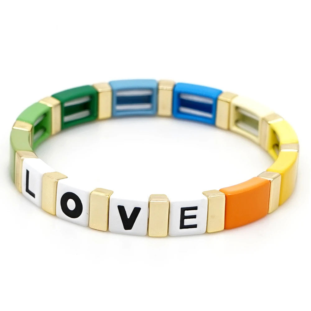 Shinus Tile браслет женский браслет в виде радуги Pulseras любовные буквы Diy Браслеты Красочные Модные ювелирные изделия Лето Пляж эмаль