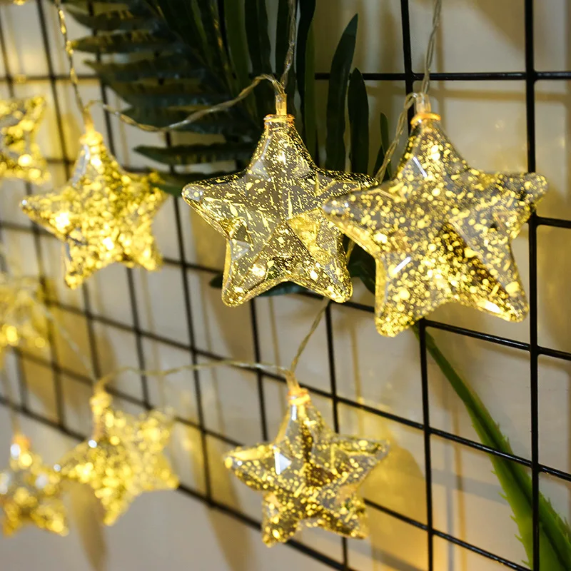 

Platinum Silver Geometric Stars Battery Usb String Lights 3M Led Decor For Christmas Garland On The Window adornos de navidad