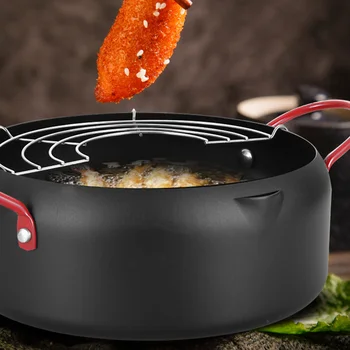 

22cm Easy Clean Cookware Japanese Style Pot Deep Fryer Multifunctional Potable Iron Non Stick Tempura Handle With Clip Kitchen