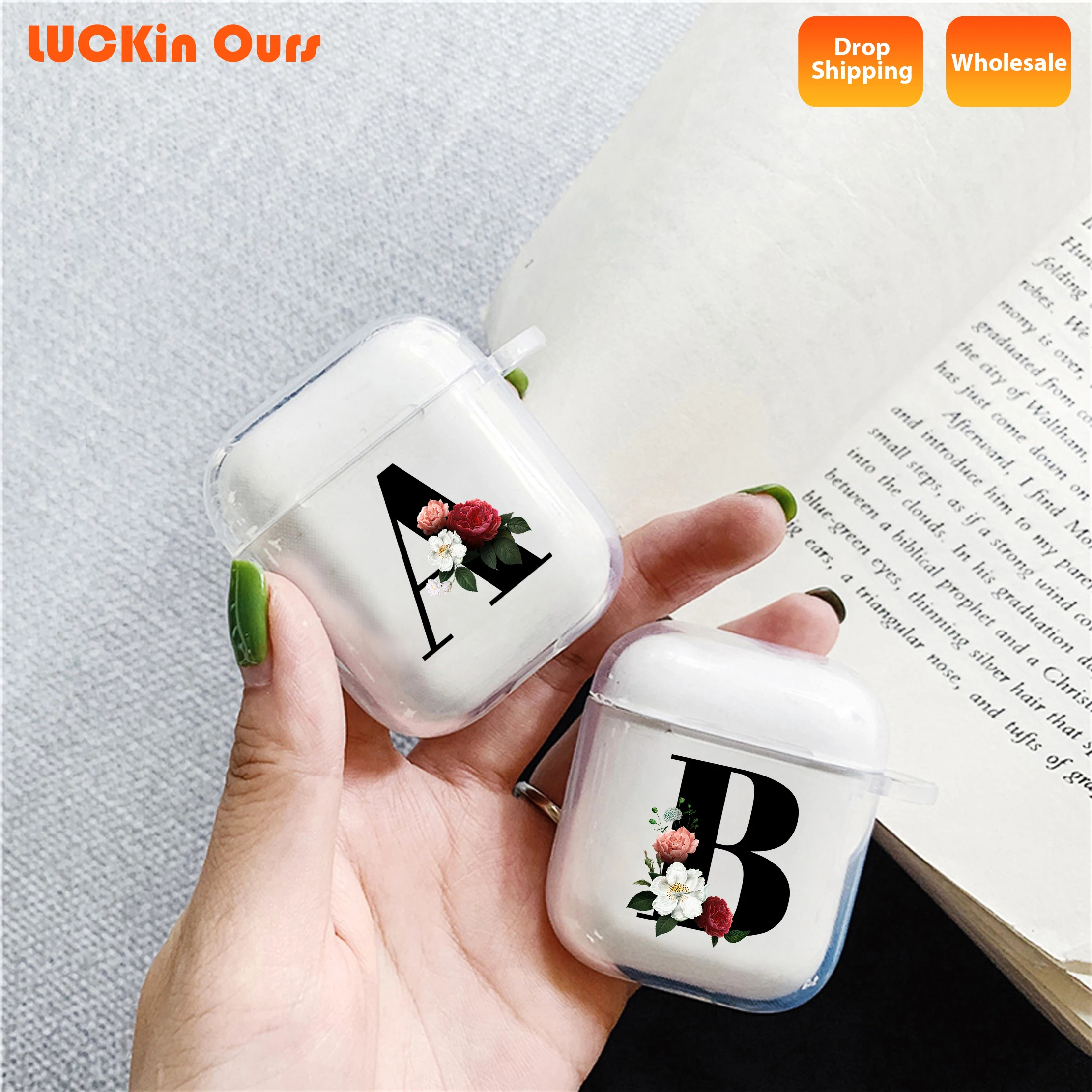 

Clear Cute Flower Earphone Accessories Cover For Apple airpods Cases 1 2 Cute With Letter R Of Initial For Airpod Silicone Case