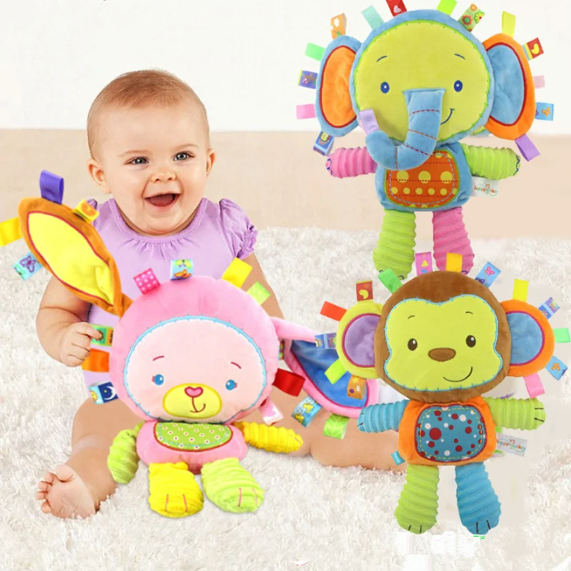 Детские погремушки игрушки Успокаивающая кукла, плюшевые животные, слон/обезьяна/Лев/Кролик, ручные колокольчики, игрушки Newbron