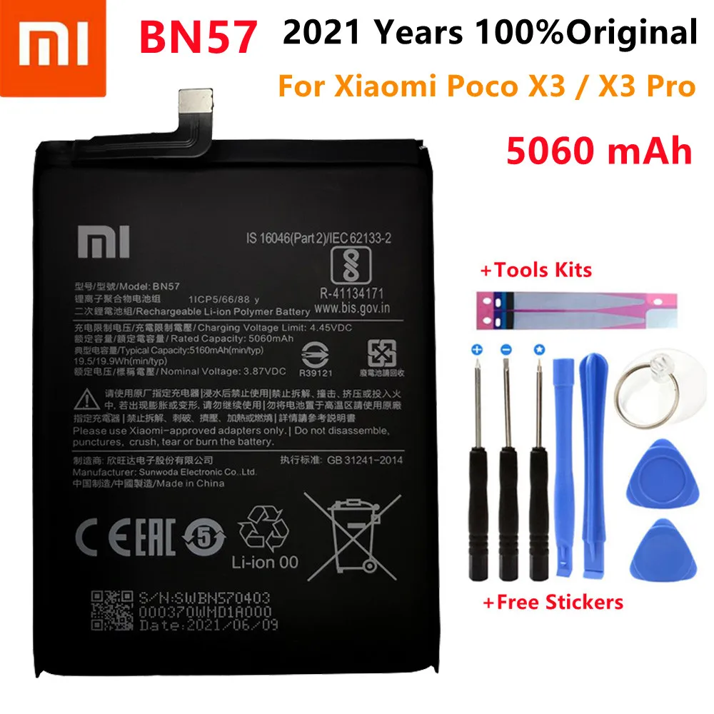 100% Original Xiao mi BN57 5060mAh Phone Battery For Xiaomi Pocophone X3 Poco Pro Replacement Batteries | Мобильные телефоны и