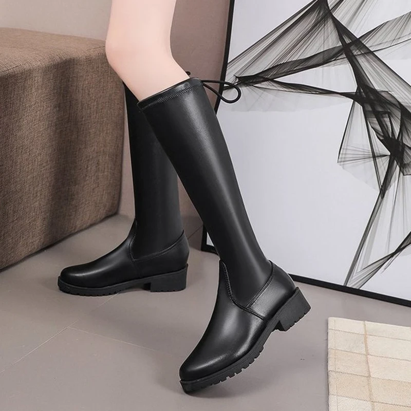 

Large Size 35-43 Women's Winter Boots 3cm Women's Wool Plush and Velvet Boots, Leather Waterproof Warm Snow Boots