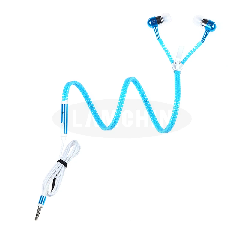 Blue Ночные светящиеся наушники, 5 цветов, супер бас, полностью светящиеся металлические наушники на молнии с микрофоном для iPhone, Xiaomi, huawei - Цвет: Blue