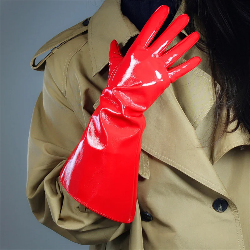 Длинные перчатки 38 см с большими рукавами с буфами рукава имитация кожи искусственная кожа темно-зеленый унисекс DXPU09