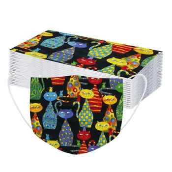 

50pcs Disposable Masks Dust-proof Face Mask Adult's Mask With Elastic Earloop Cat Printed Mask Lovely Fashion Cute Mondkapjes