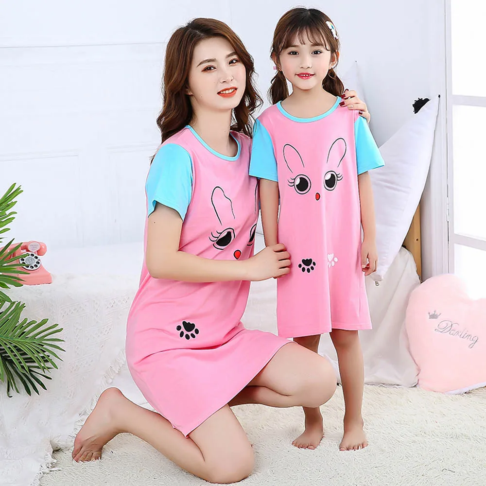 Summer Mom Daughter Night Dress Family Pajamas Sleepwear Kids Girl Nightgown Pajamas for Teen Girls Kids Pajamas Dress adonna nightgowns	 Sleepwear & Robes