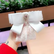 Женская винтажная многослойная атласная кружевная брошь-бант, булавка, стразы, ошейник "галстук-бабочка"