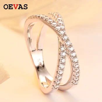 

OEVAS Exquisite 2 Rows Zircon Cross Rings For Women Top Quality 100% 925 Sterling Silver Wedding Engagement Party Fine Jewelry