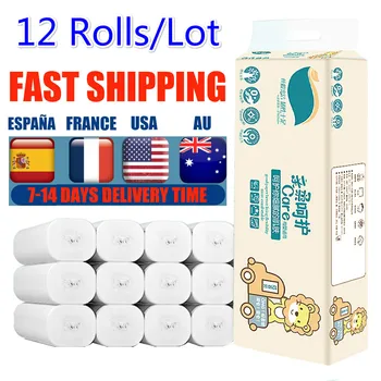 

12 Rolls Toilet Paper 4 Layers Paper Bathroom Toilet Kitchen Paper Tissue Cleaning Paper Wood Pulp Paper Strong Water Absorption