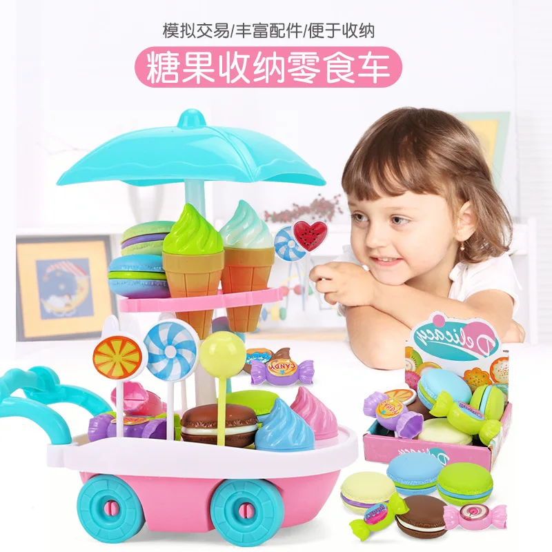 

Children Model Macron Candy Ice Cream Cart GIRL'S Educational Mini Play House Toy Sets