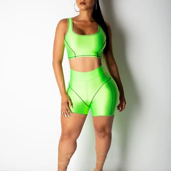 

Fashion Sexy Two Piece Sets Spaghetti Strap Backless Crop Tops Slim Elastic Waist Shorts Summer Chic Tracksuits 2 Pcs Outfits