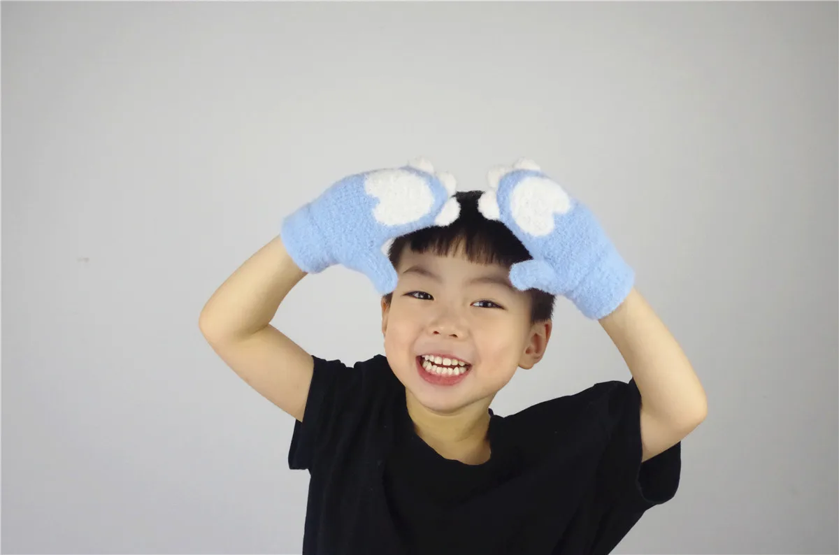 New Style Children Gloves Boys&Girls Cat Claw Style Double Thickening Warm Rope Full Finger Mittens Kids Winter Knitted Gloves