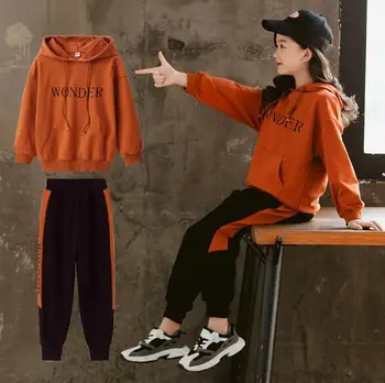 

New Spring Autumn Teenage Girls Sports Suits Girl Kids Casual Hooded Sets Children Clothes Long Sleeve Tracksuits