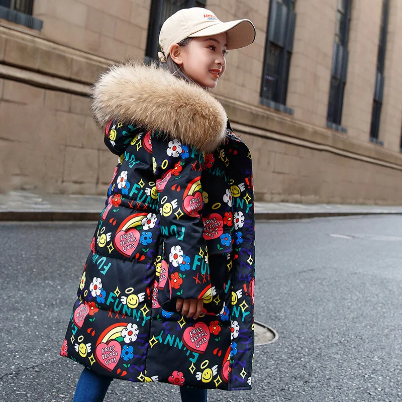Winter Jacket New Warm Down Coats Girls mid-length thickened student down padded jacket Children Snowsuit Clothes TZ67