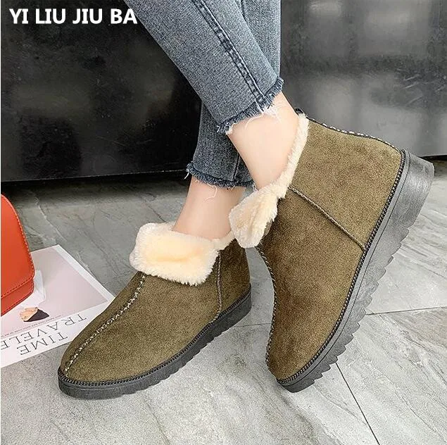 

women Casual Winter warm plush fur snow boots women shoes platform Round Toe flats warm boots women botas mujer zapatos G555