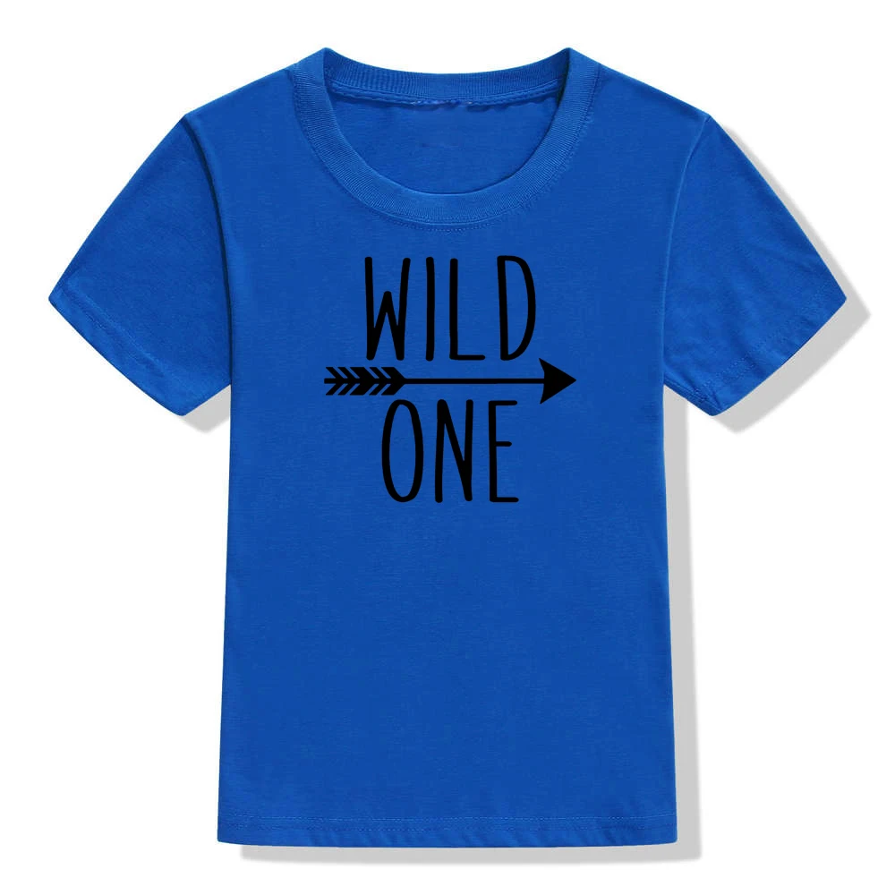 Wild One/детская футболка для первого дня рождения; Повседневная футболка для маленьких мальчиков и девочек; Детские забавные модные футболки с короткими рукавами; комплекты одежды - Цвет: 51J3-KSTBU-
